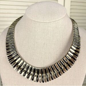 Vintage 1970s Egyptian Collar Necklace Gold Black Enamel Cleopatra Fringe Bib